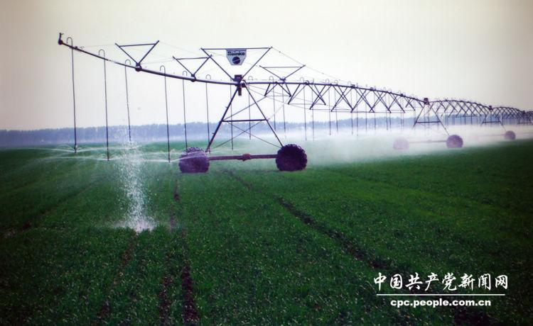 黑龙江农垦大型移动式喷灌机在田间作业