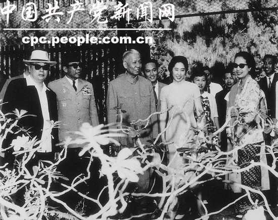 1963年4月12日至5月16日，王光美作為國家主席夫人陪同劉少奇出訪印度尼西亞等東南亞四國，這是中國國家主席第一次攜夫人出訪。圖為劉少奇、王光美與陳毅在印尼參觀植物園。