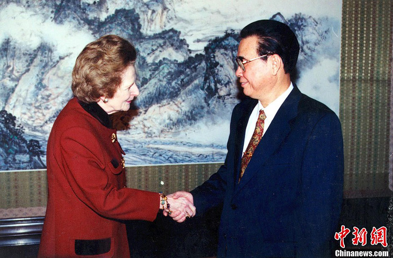 1995年3月28日，李鵬在北京中南海會見英國前首相撒切爾夫人。中新社發 毛建軍 攝