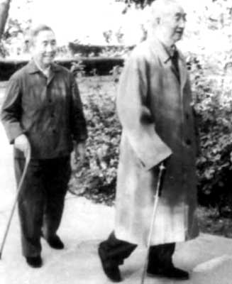 1985年，徐向前與黃杰在庭院散步。