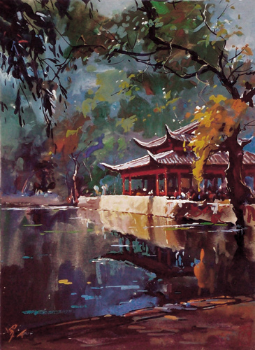羅虹作品：冷泉（水粉畫）